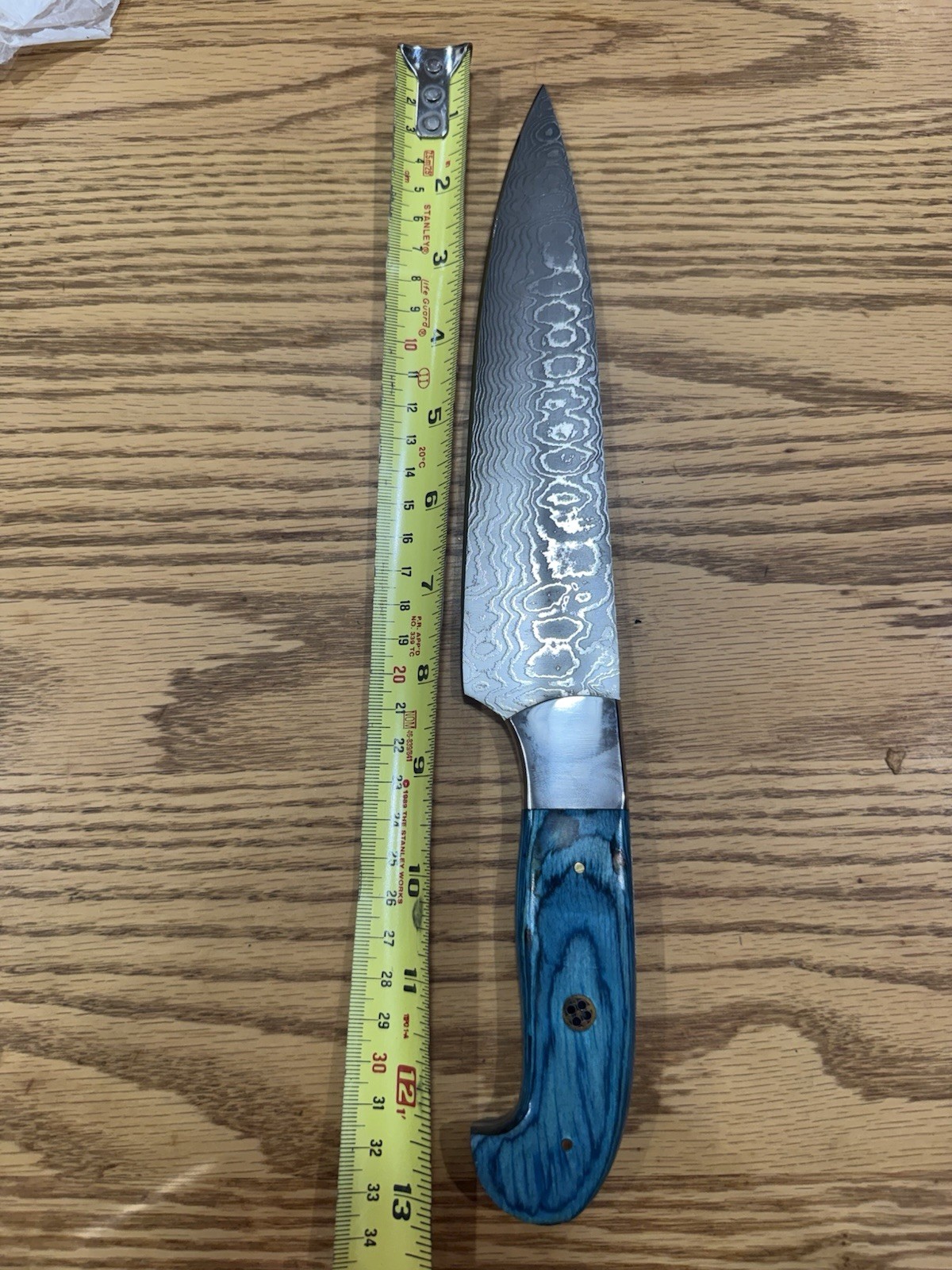 Damascus Steel Chief’s Knife with Turquoise Handle Full Tang Blade