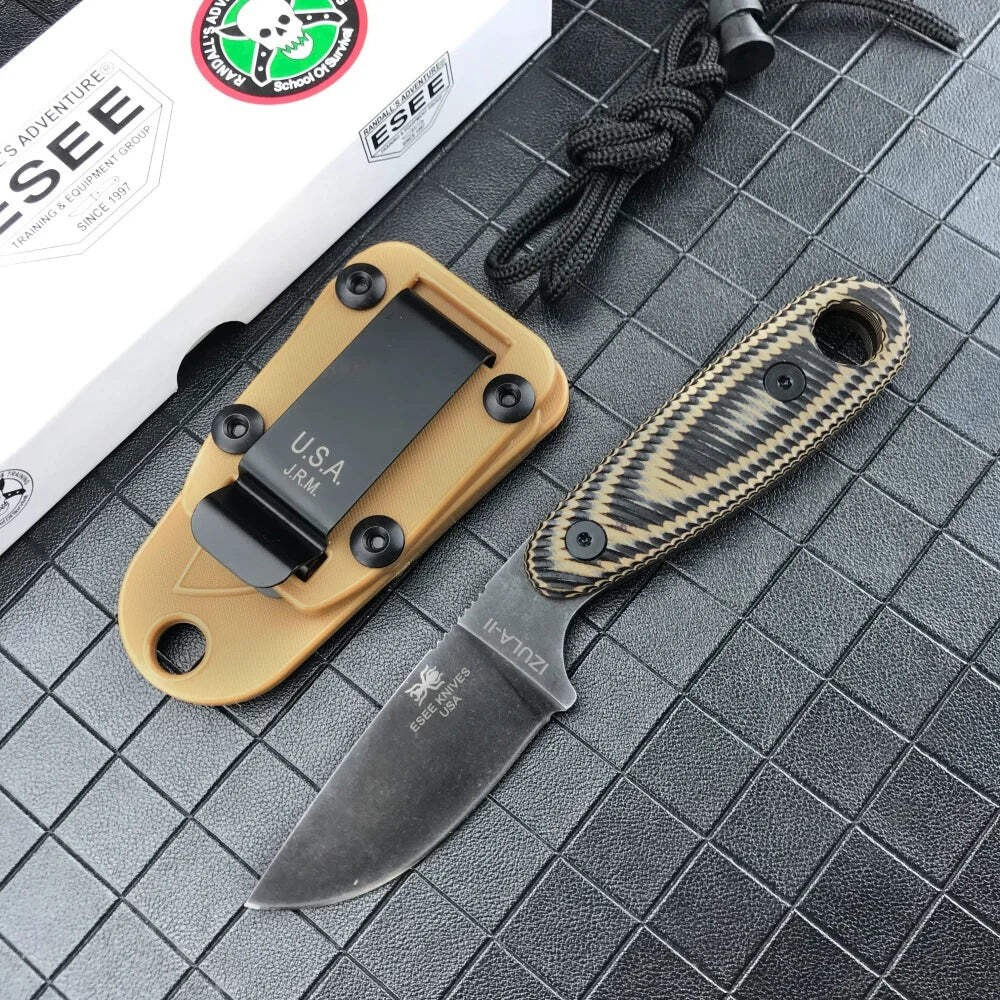 Izula Style Fixed Blade Knife 2.6″ Drop Point High Carbon Skeletonized EDC