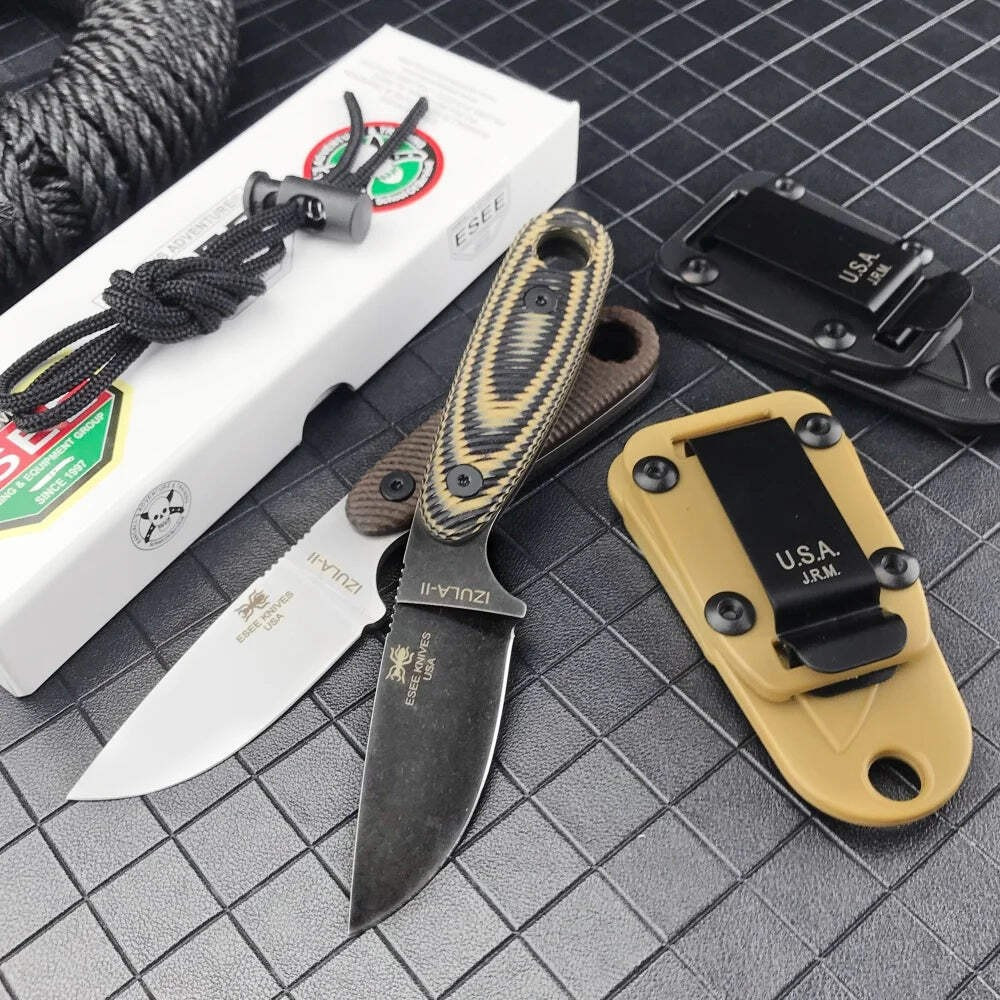 Izula Style Fixed Blade Knife 2.6″ Drop Point High Carbon Skeletonized EDC
