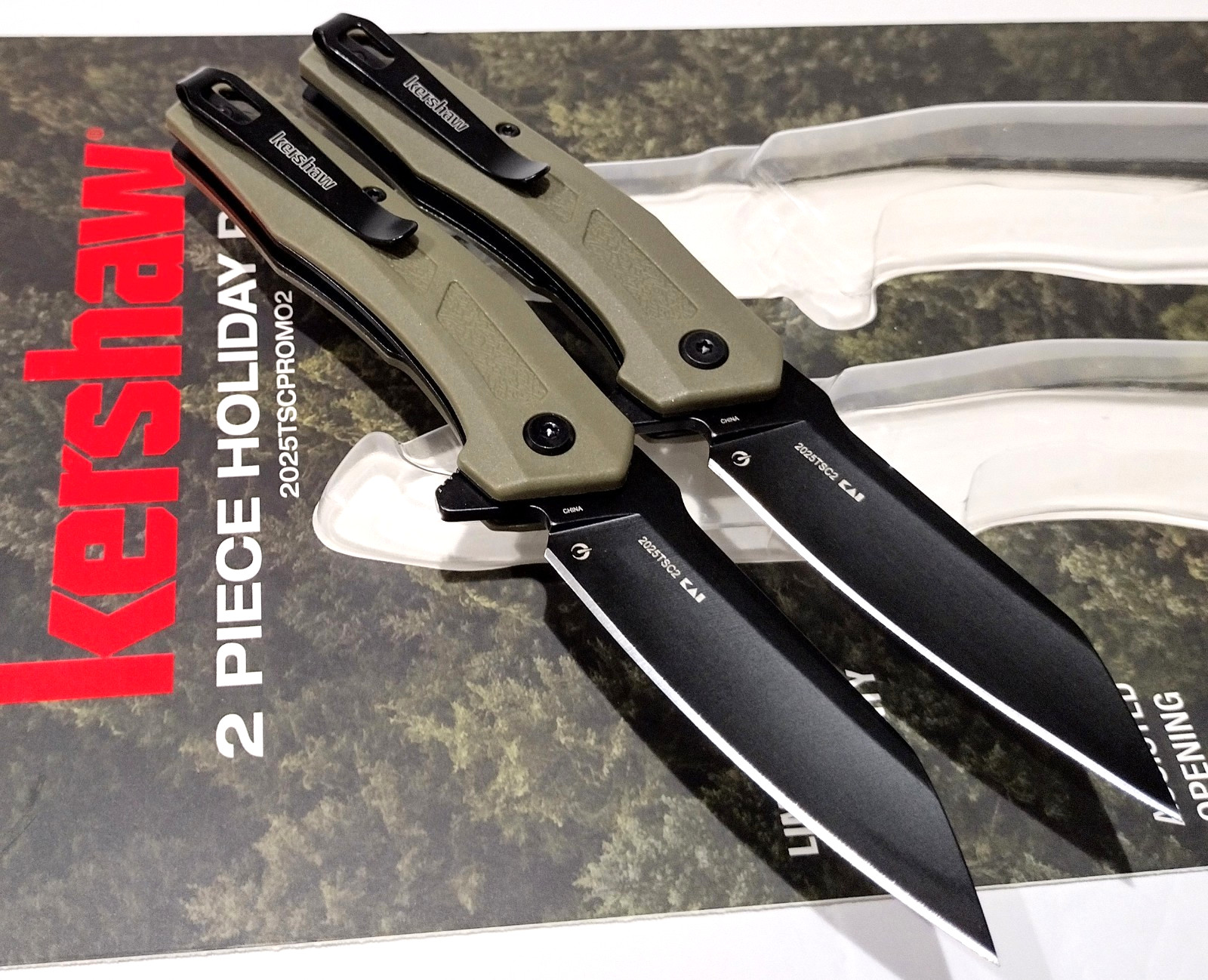 KERSHAW KS7018 2 PC OD Green Spring Open Assisted Tactical Folding Pocket Knife