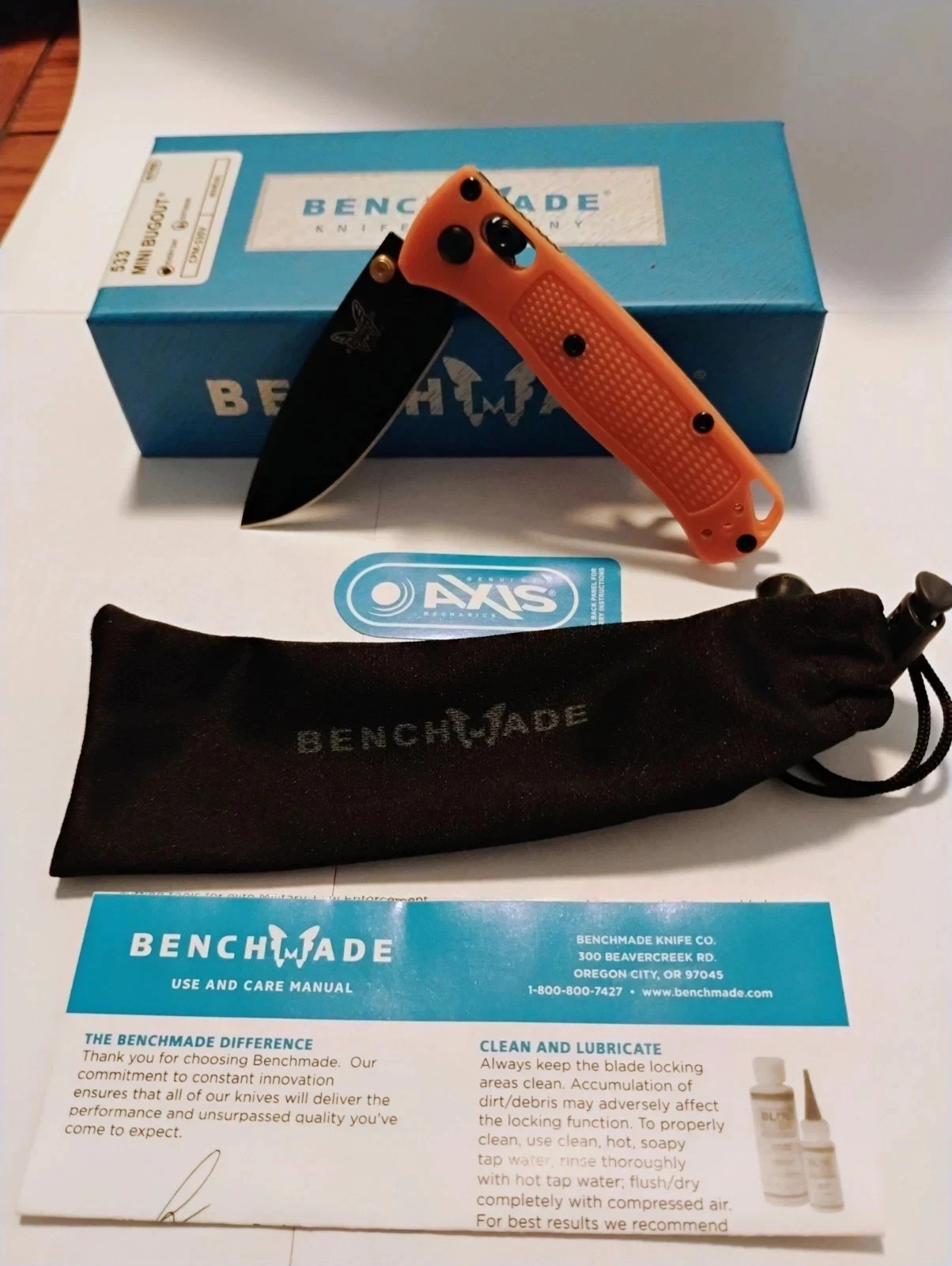 Benchmade 533 Mini Bugout Orange Handle Black Blade Folding Knife ship from USA