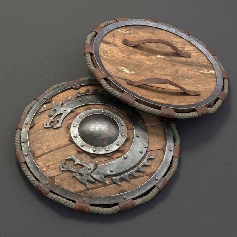 Medieval Warrior Wooden Viking Shield Round Shield Dragon Face Shield Best Item