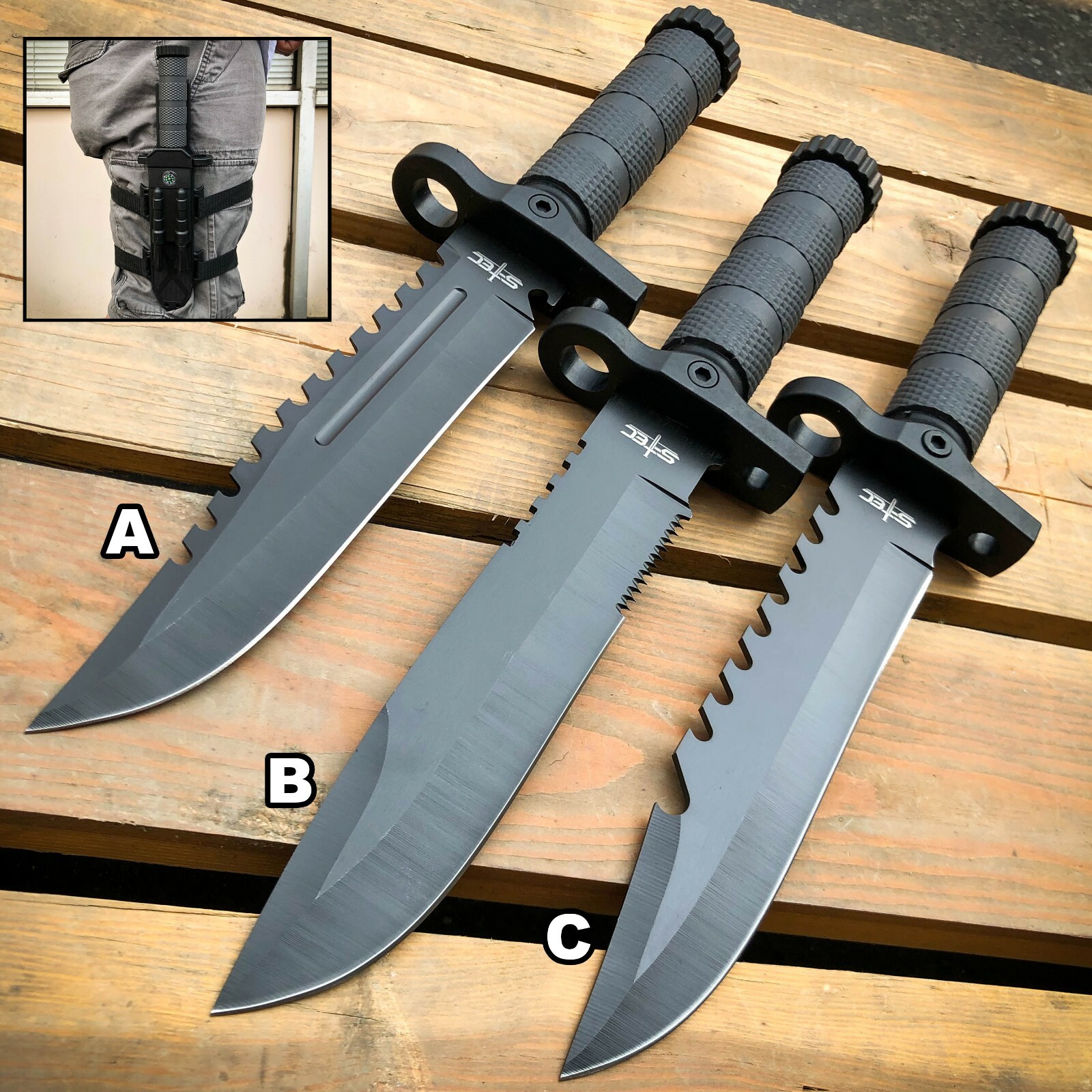 12.5″ MILITARY TACTICAL Hunting FIXED BLADE Army SURVIVAL Knife + Fire Starter