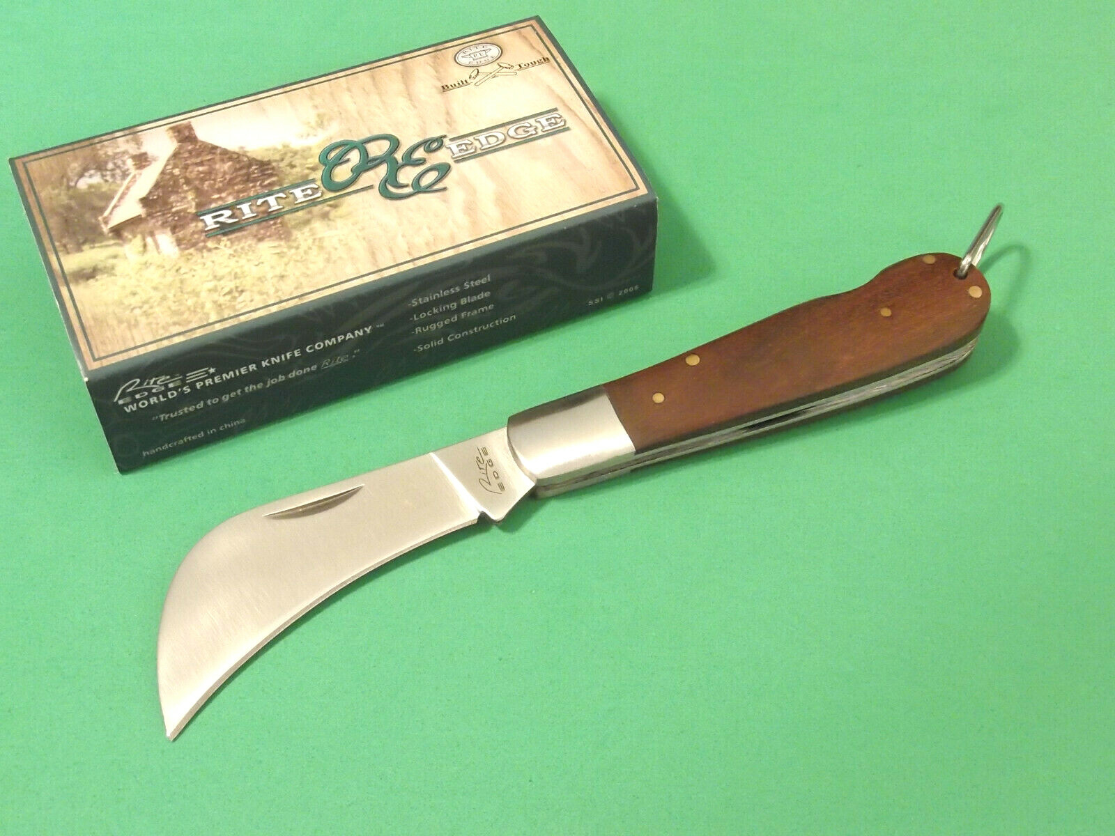 Rite EDGE 210600 Hawkbill wood handle folding lockback pocket knife 4″ closed