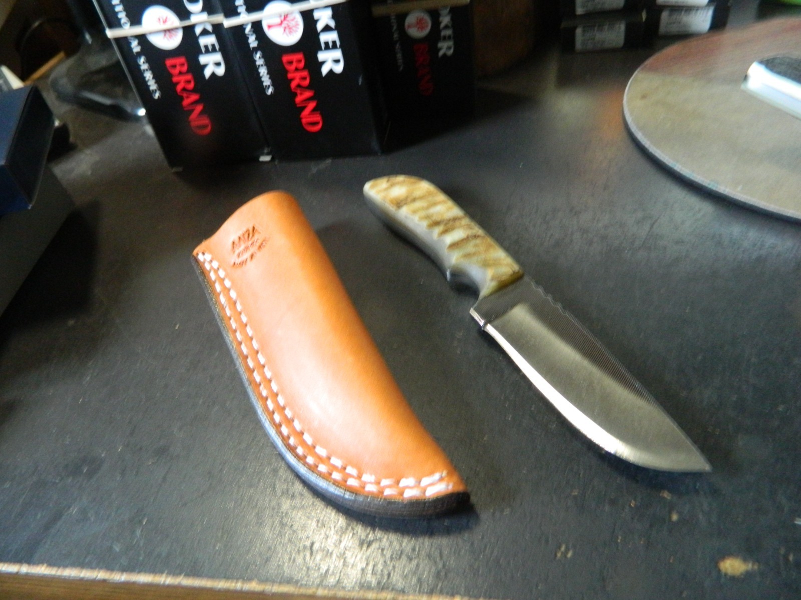 ANZA KNIVES 7.75″-8″ O.A. GENUINE SHEEPS HORN HANDLE BLADE FILE STEEL LEA. SH.