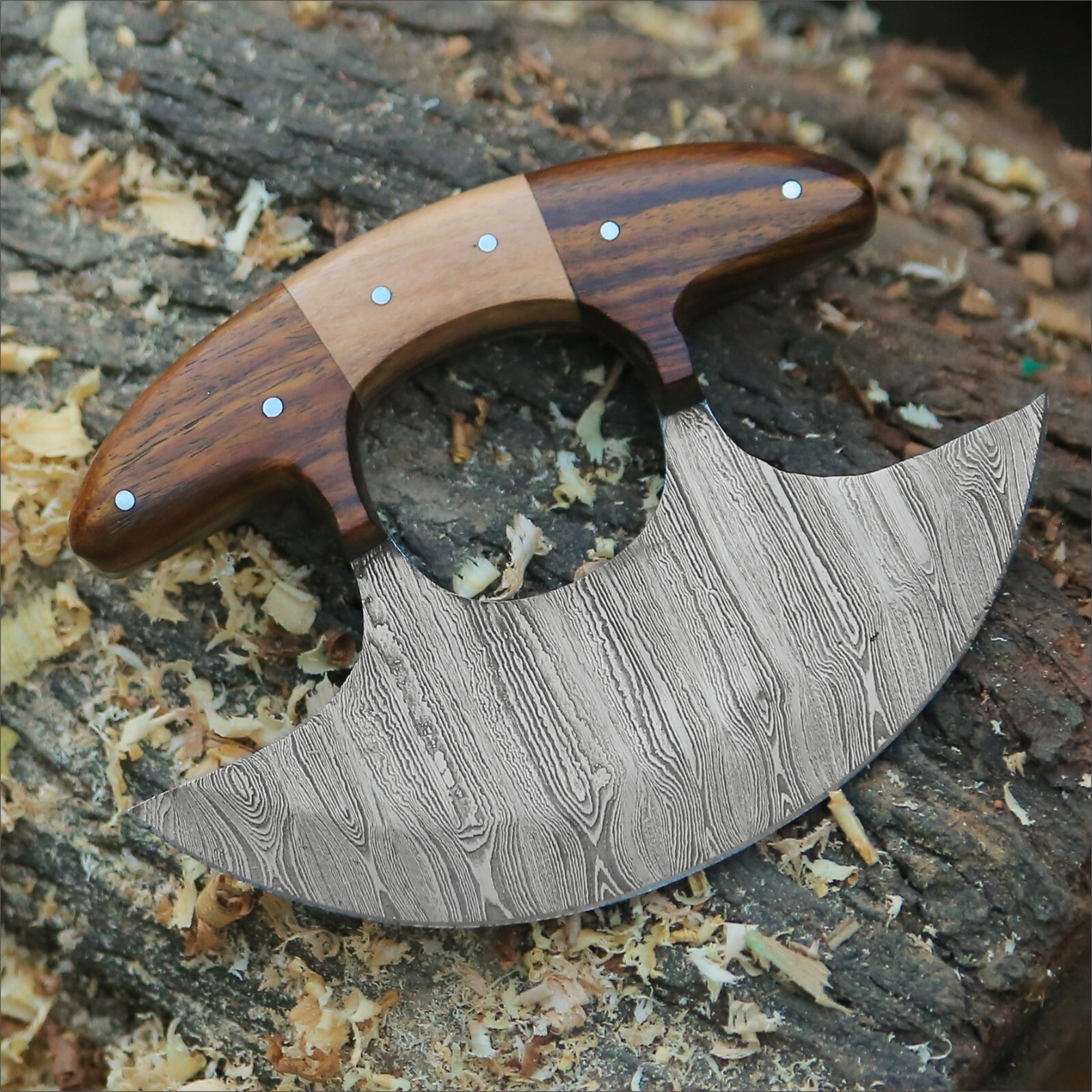SHARDBLADE Alaskan Ulu Knife W/Sheath, HAND FORGED 5.8″ Damascus Steel Pizza Cut
