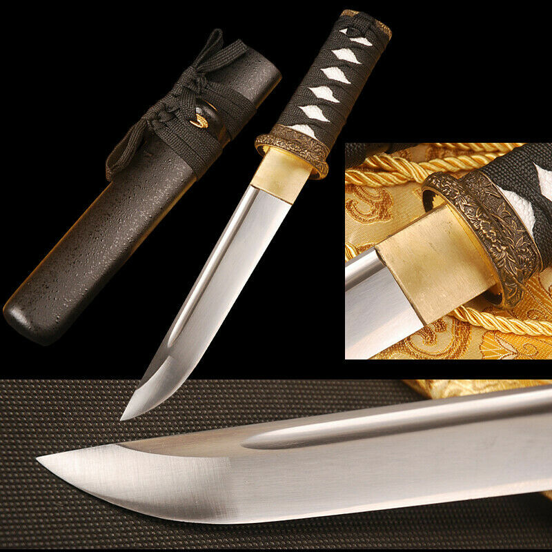 16» Handmade Sharp Short Knife Black Japanese Samurai Tanto Sword Self-defense