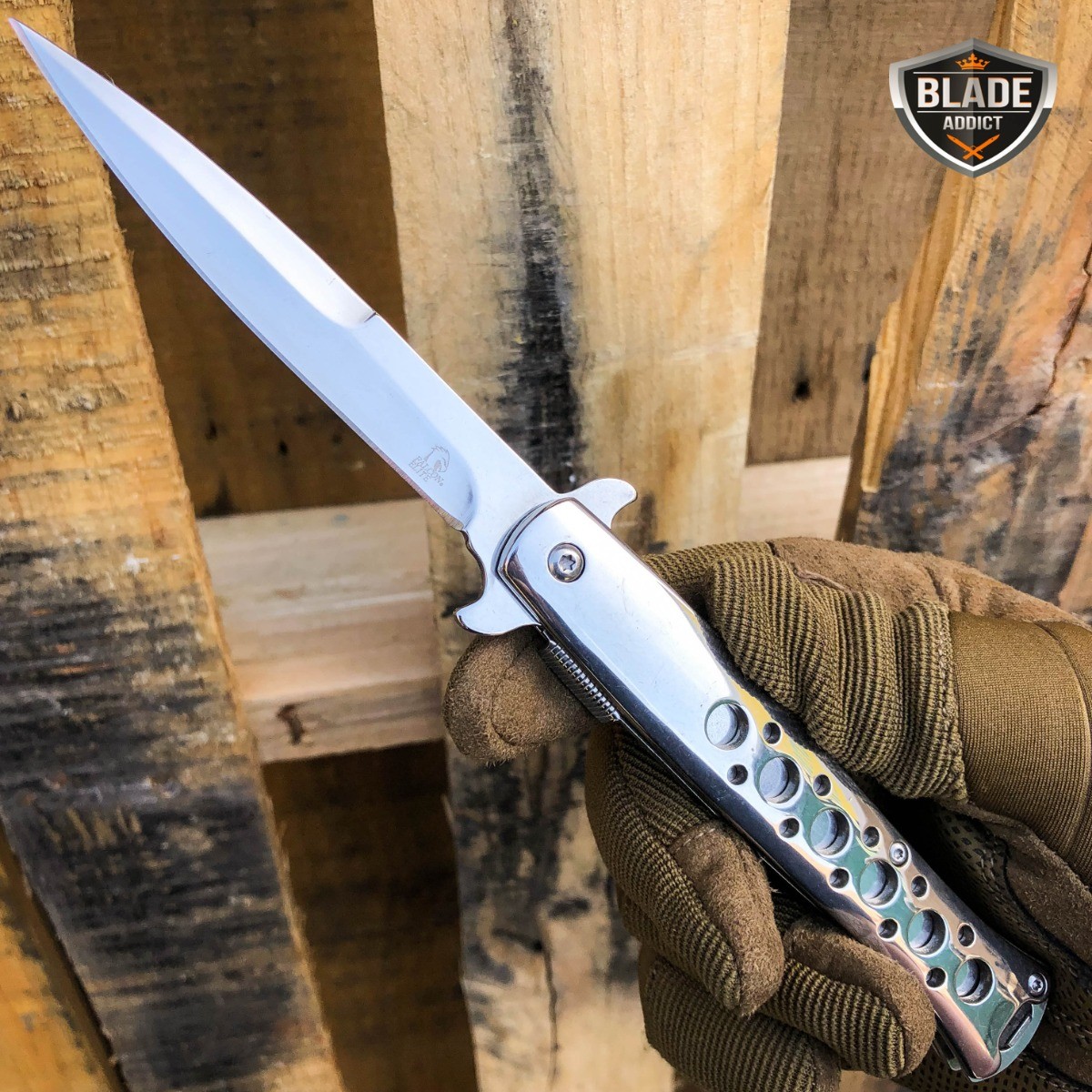 9″ SPRING ASSISTED TACTICAL STILETTO Folding POCKET KNIFE Blade Open Stainless