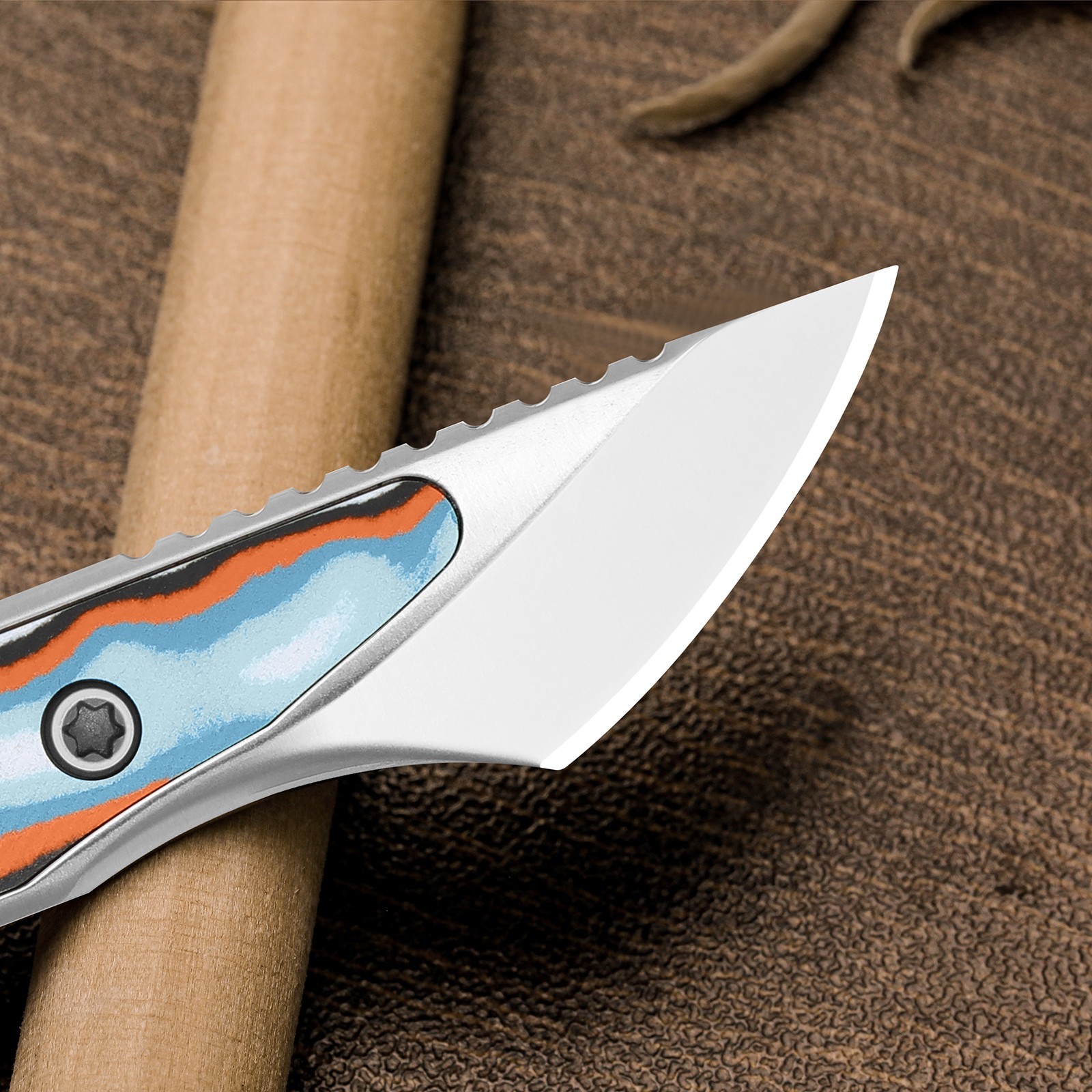 Kizer Cannoli Keychain Fixed Knife AUS-10 Blade Micarta Handle + Sheath 1089A1