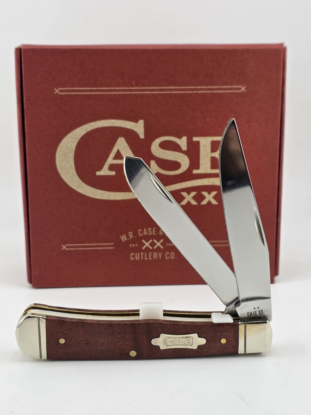 Case XX #10849 Brown Curly Maple Wood Smooth Trapper 7254 SS Cigar Box Knife