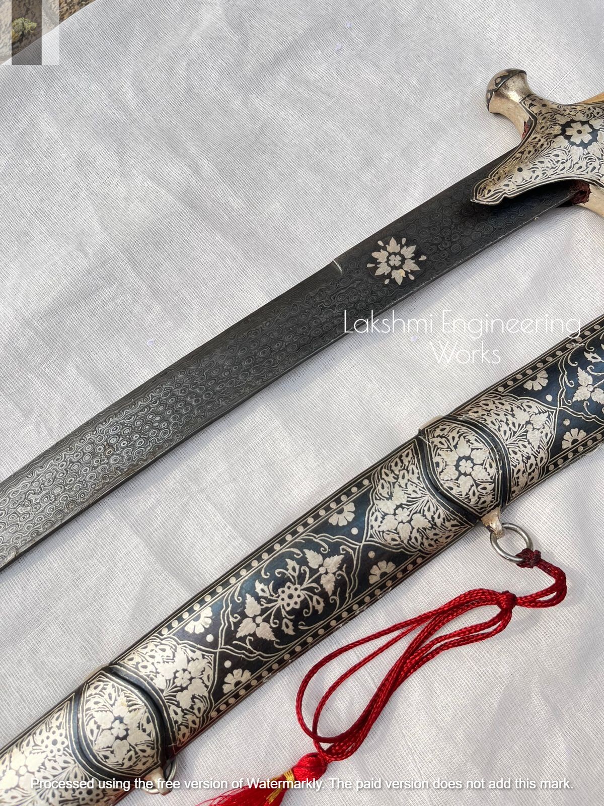 KILIJ SWORD, KILIJ HEAD, ARABIAN silver calligraphy scabbard sword, damascus
