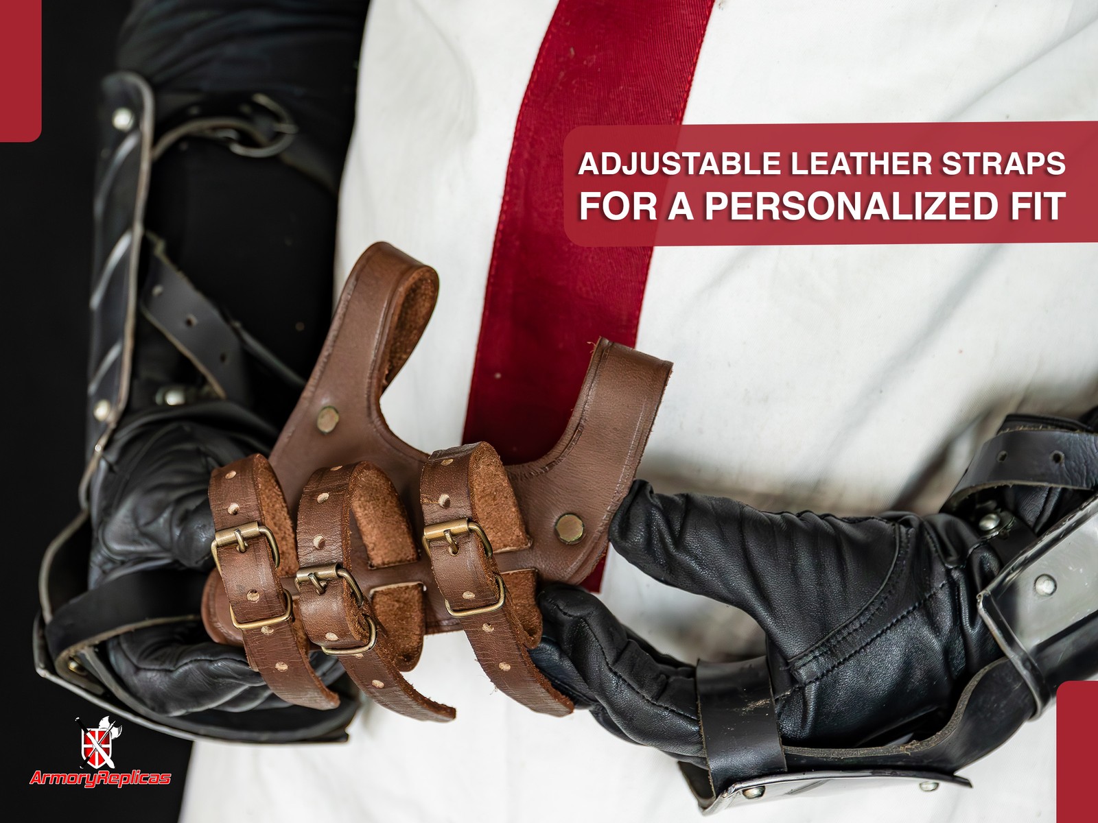 Medieval Functional Ace Dueler 3-Strap Genuine Leather Sword Frog Adjustable L/R