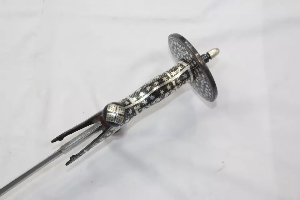 Straight sword religious sikh damascus steel blade silver wire work handle W706