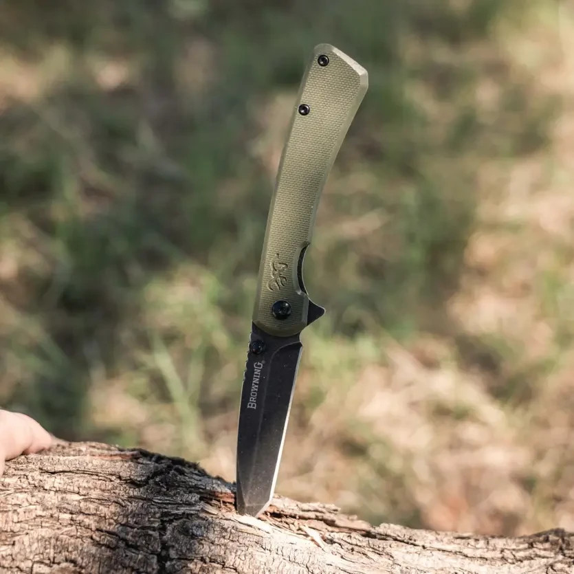 Browning Branded Rock Folding Knife 3″ 7Cr17MoV Steel Blade G10/Stainless Handle