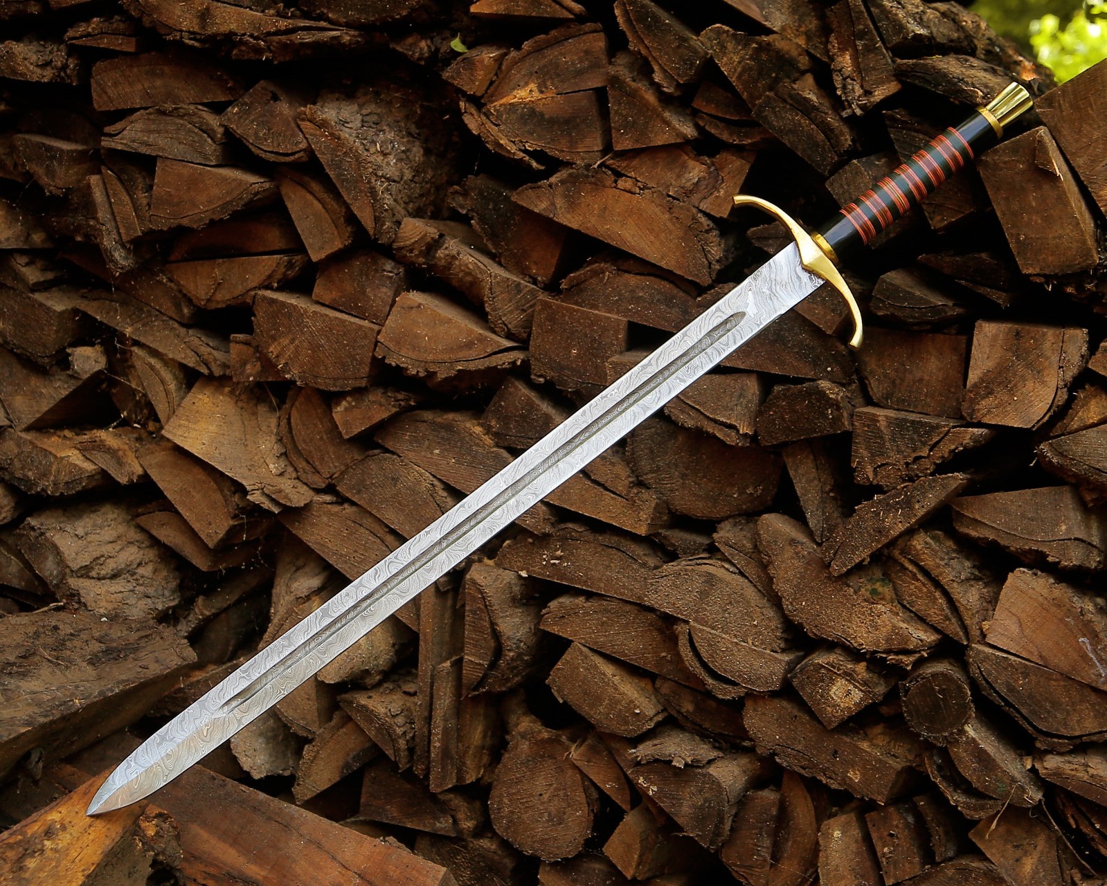 Hand Forged Damascus Steel Arming Sword Medieval Knight Collector Gift w/ Pouch.