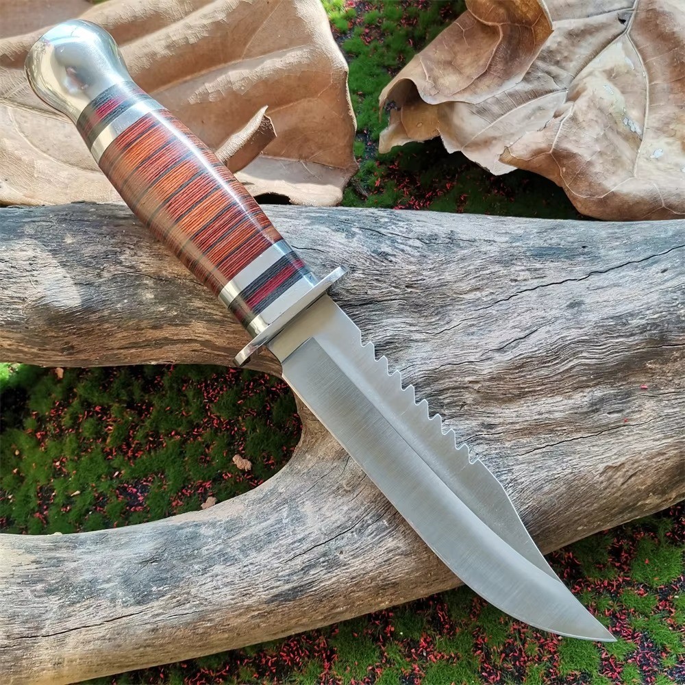 Tactical USMC Marines Style Combat Knife | 8Cr15MoV Blade | Wood Handle + Sheath