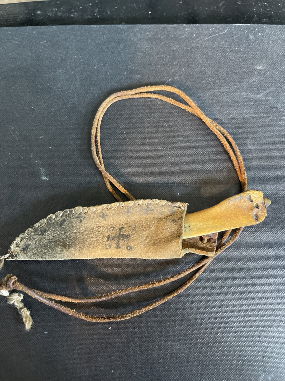 Very Rare Medieval Knife Worn Around Neck. None, Steel, Leather Shield On String