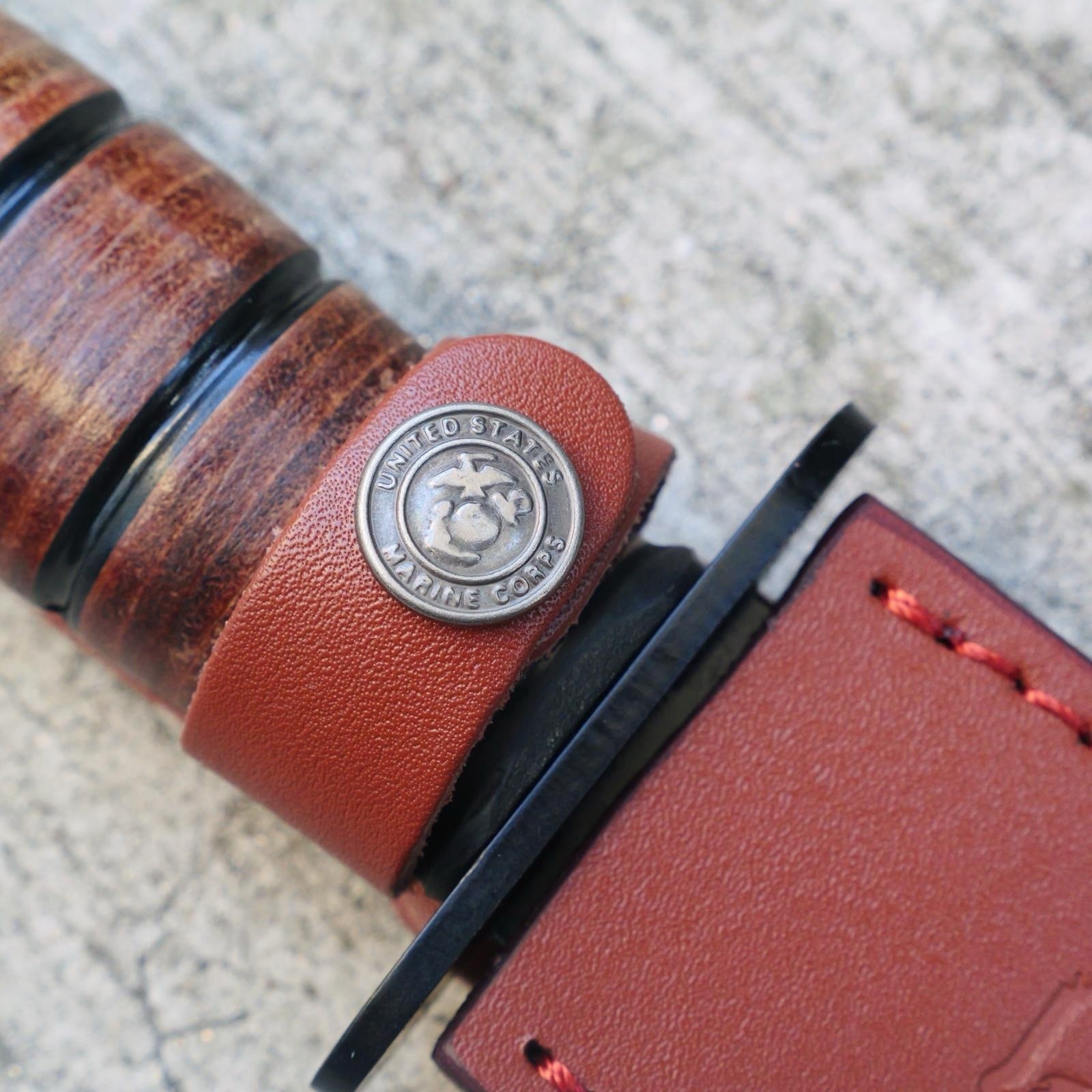 12” USMC Licensed Marines Military KBAR Knife With Leather Handle And Sheath