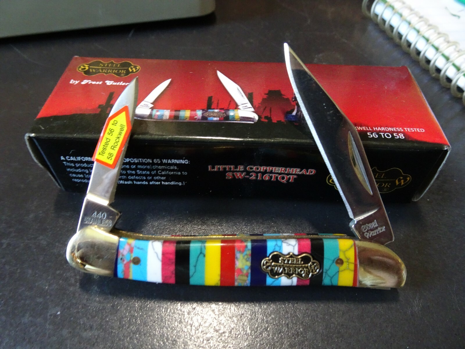 THE NEWEST STEEL WARRIORS 3″ LT COPPERHEAD MULTI-COLOR TURQUOISE HANDLE 2 BLADE
