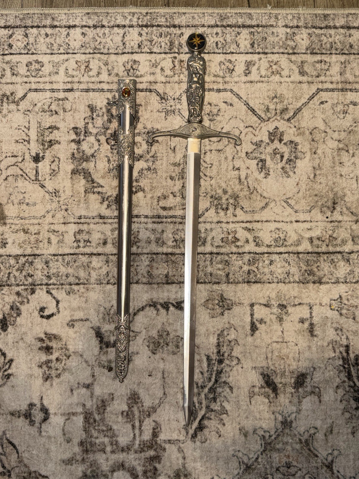 Decorative Reproduction Dagger w/ Scabbard, Stainless Blade, Silver/Gold/Black