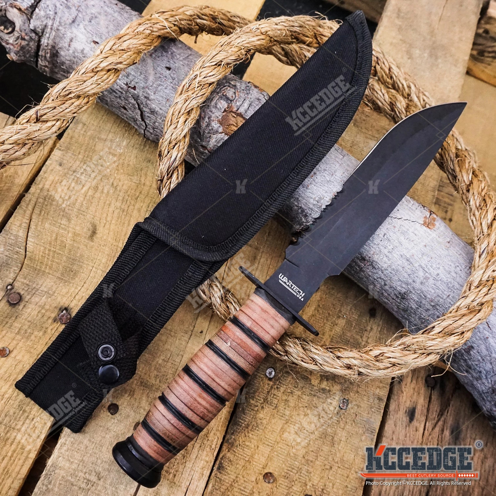 WARTECH 12″ MILITARY USMC Tactical Fixed Blade Fighting Knife Black Coated Blade