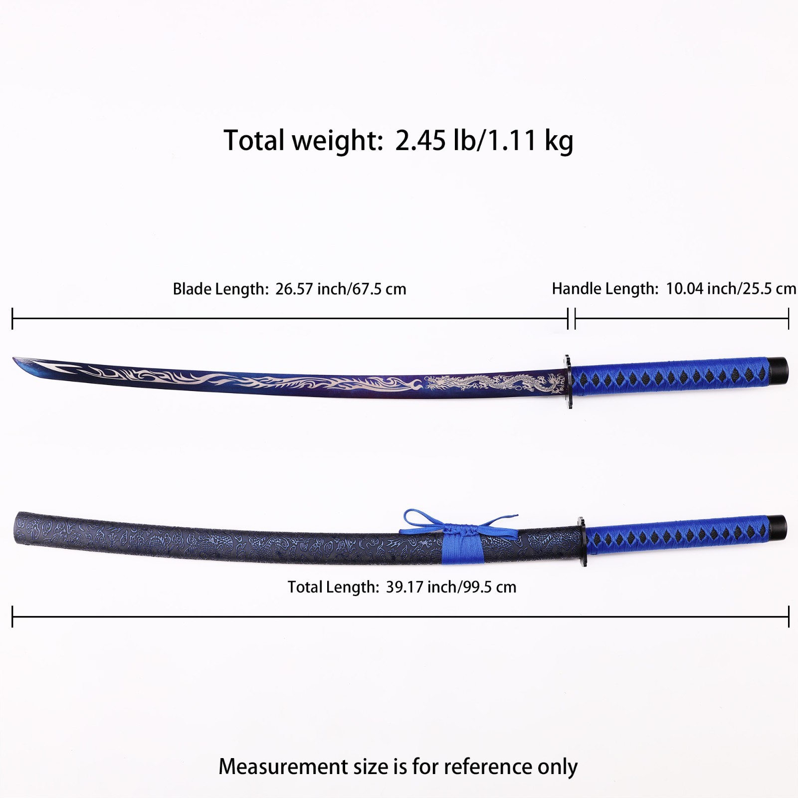 Black Scabbard Dragon Patterned Decorative Samurai Sword, 1095 High Carbon Steel