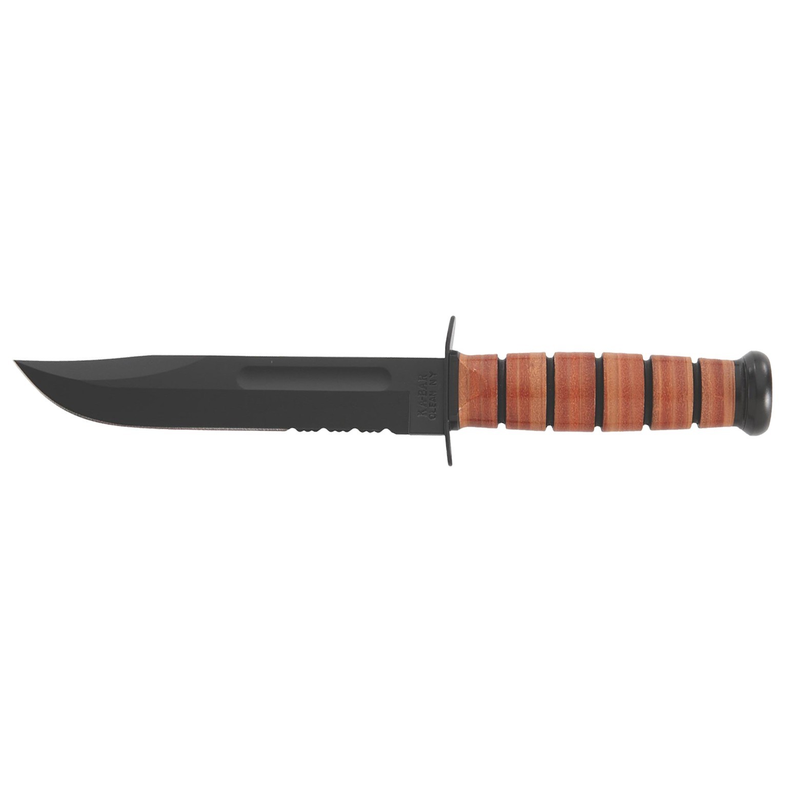 KA-BAR US Army 7″ Fixed Blade Knife, Serrated Leather Handle, Brown Sheath #1219