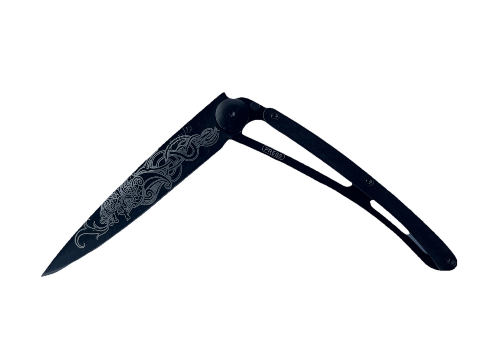 Deejo Knife Ebony Wood Dragon 37G Ultra Light Z40C13 StainlessSteel Open Box