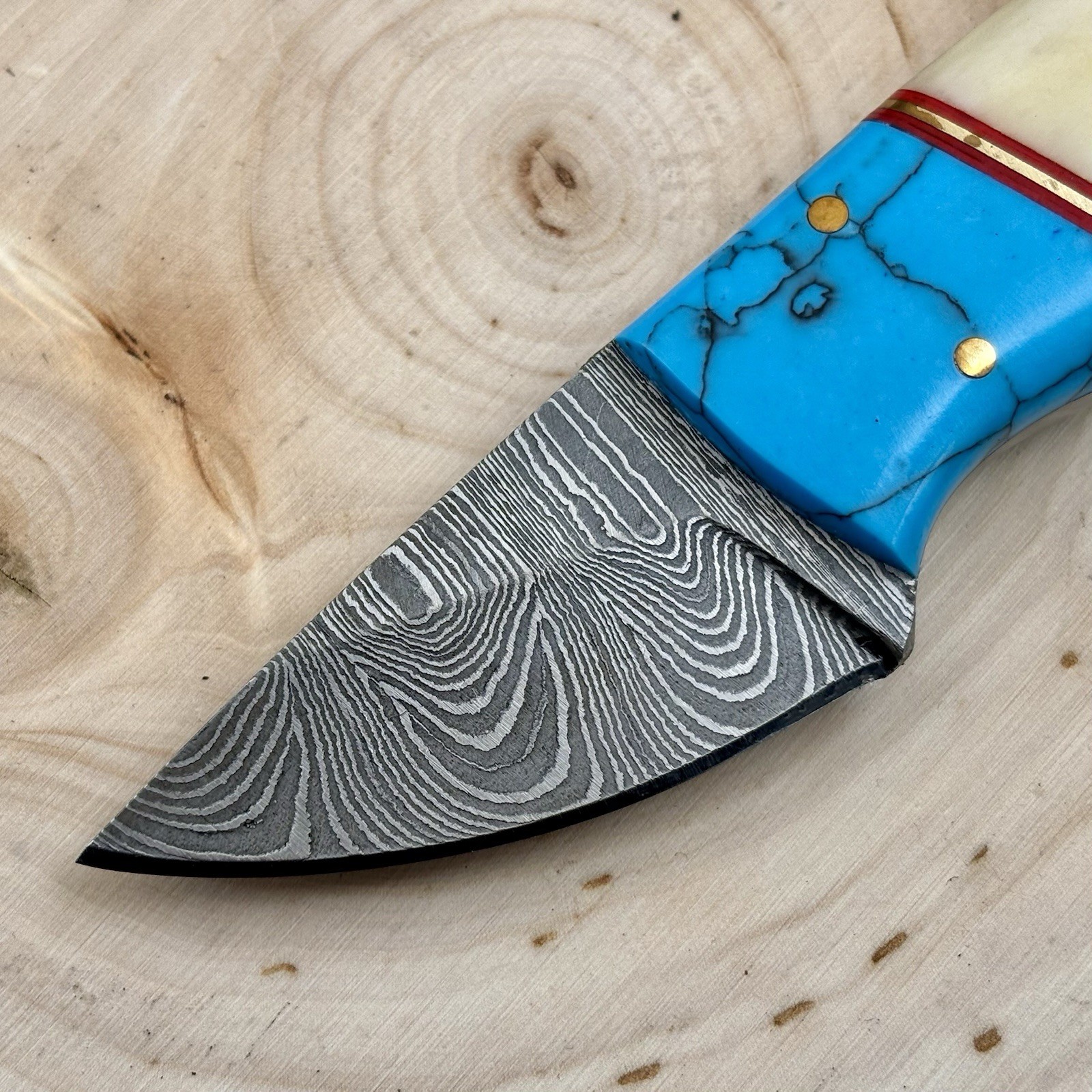 5.5” Fixed Blade Knife Leather Sheath Chode Turquoise Damascus