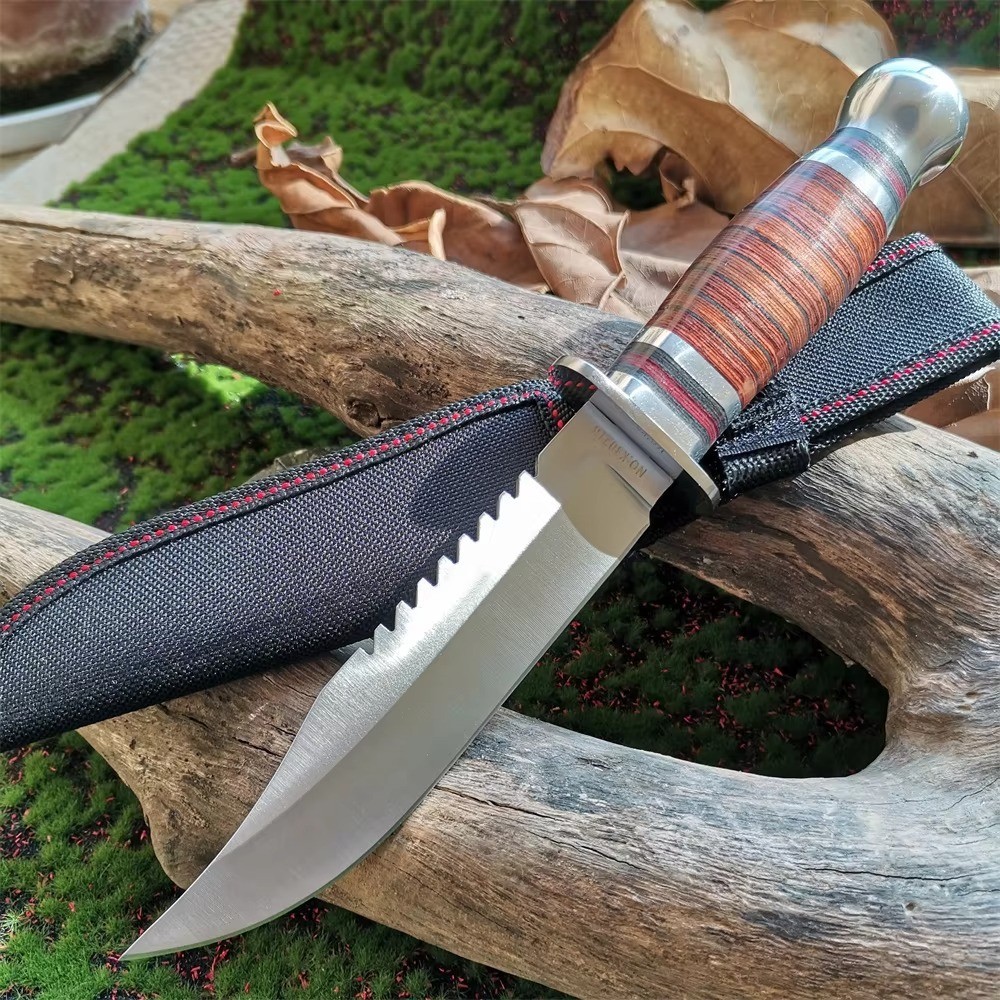 Tactical USMC Marines Style Combat Knife | 8Cr15MoV Blade | Wood Handle + Sheath