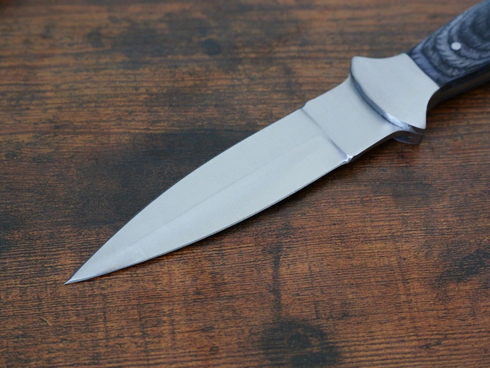 7” Mini Boot Knife Boot Clip Spear Point Double Edge Full Tang Wood Handle Edc