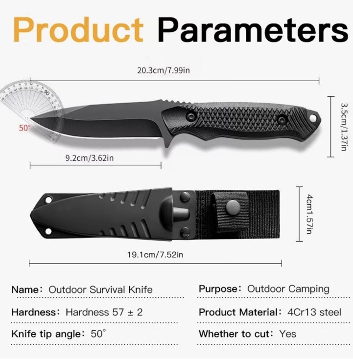Protector 8” Inch Hunting Knife with Sheath Black Fishing Knife With Sheath