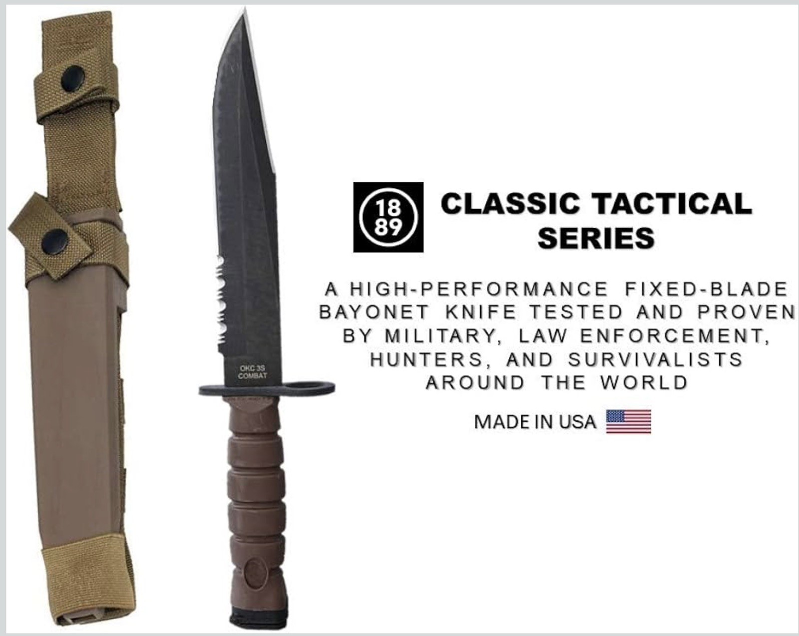 The Ontario OKC3S is the official combat knife and bayonet
