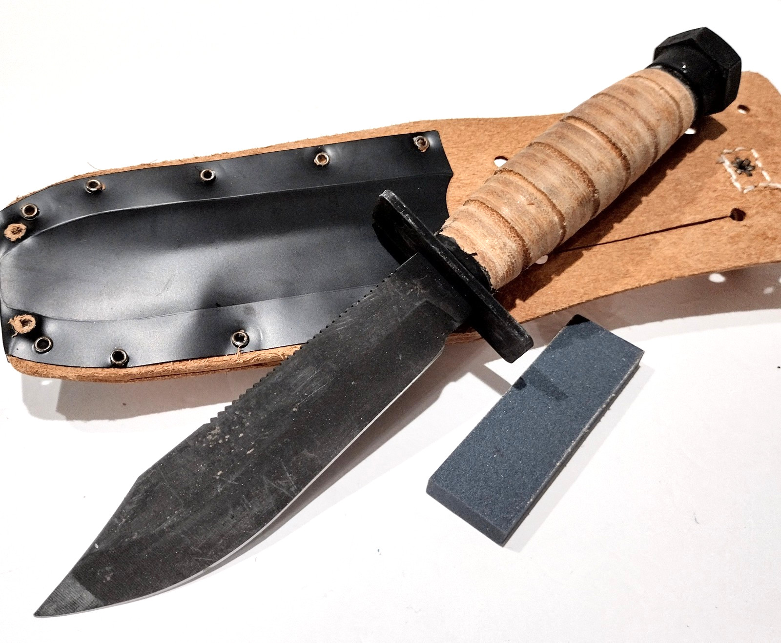 Ontario USA Air Force 1 Stacked Leather Handle Combat Survival Knife 1499 F. 2nd