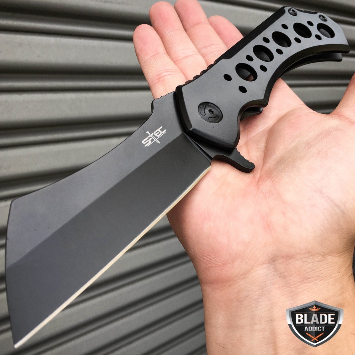 10″ HUGE CLEAVER BALL BEARING Assisted Pocket Folding Knife RAZOR Blade BLACK
