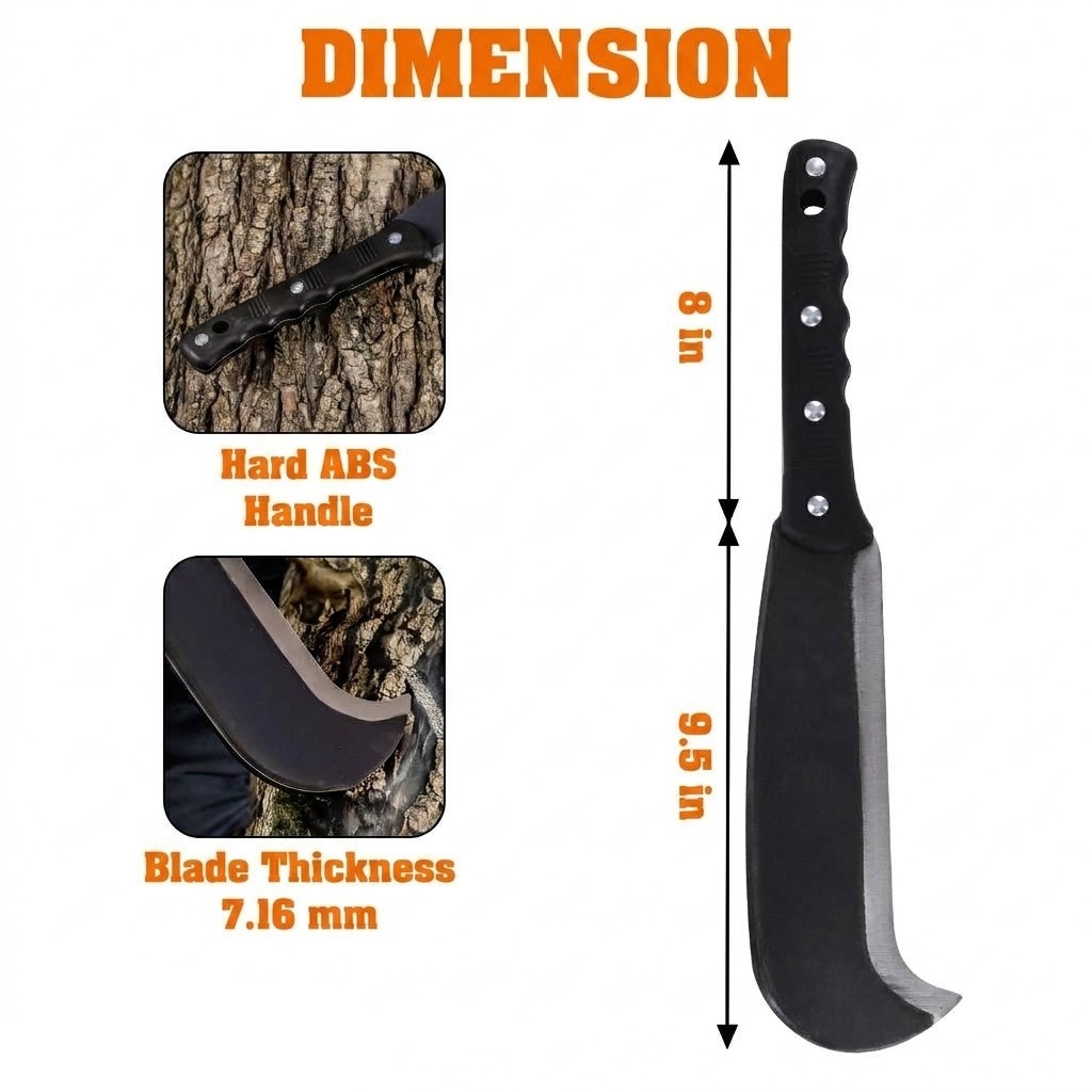 CARBON STEEL BILLHOOK SICKLE MACHETE FOR CLEARING AND HARVESTING YARD TOOL