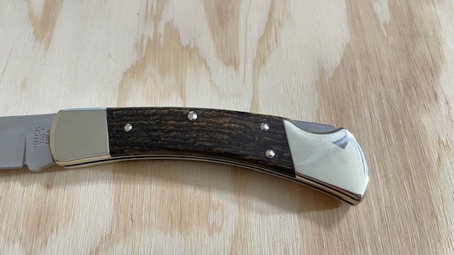 Buck 110USA Ebony WOOD Handle Folding Hunting Knife Lockback W/Leather Sheath-‘