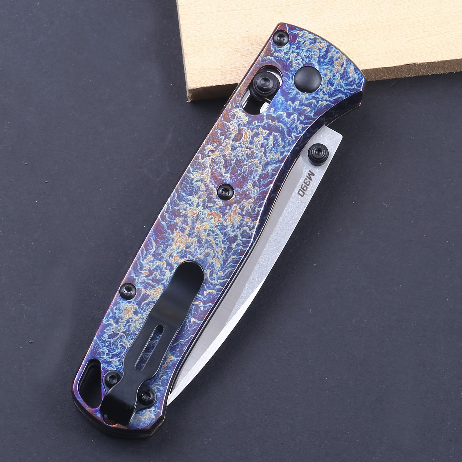 Custom Made Blue Anodized Titanium Handle High Quality Axis Lock Pocket Knife
