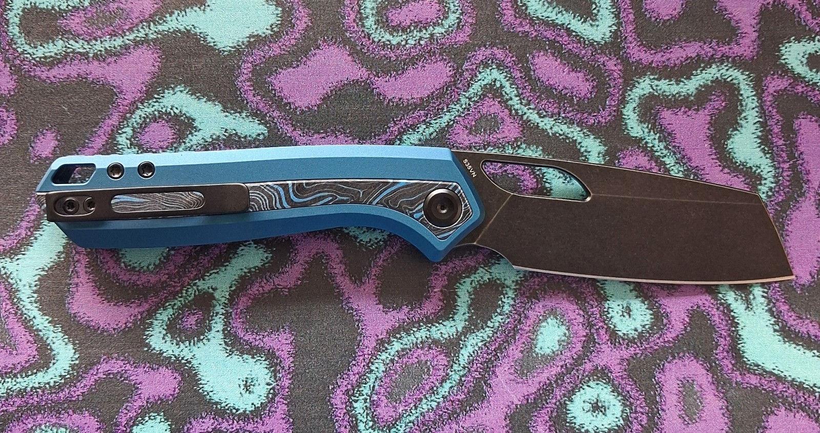 Vosteed Kroc 329 Top Liner Lock Knife Blue Aluminum Handles with Topographic G10