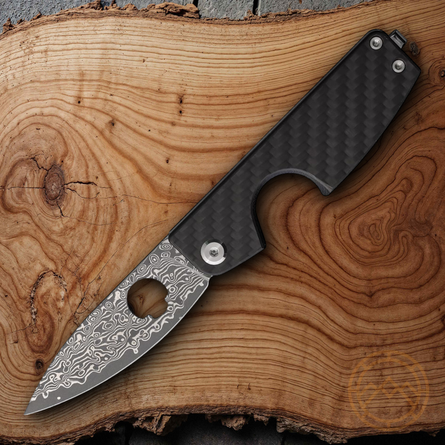 Daggerr Knives Cigar Folding Knife 2.75 Damascus Steel Blade Carbon Fiber Handle