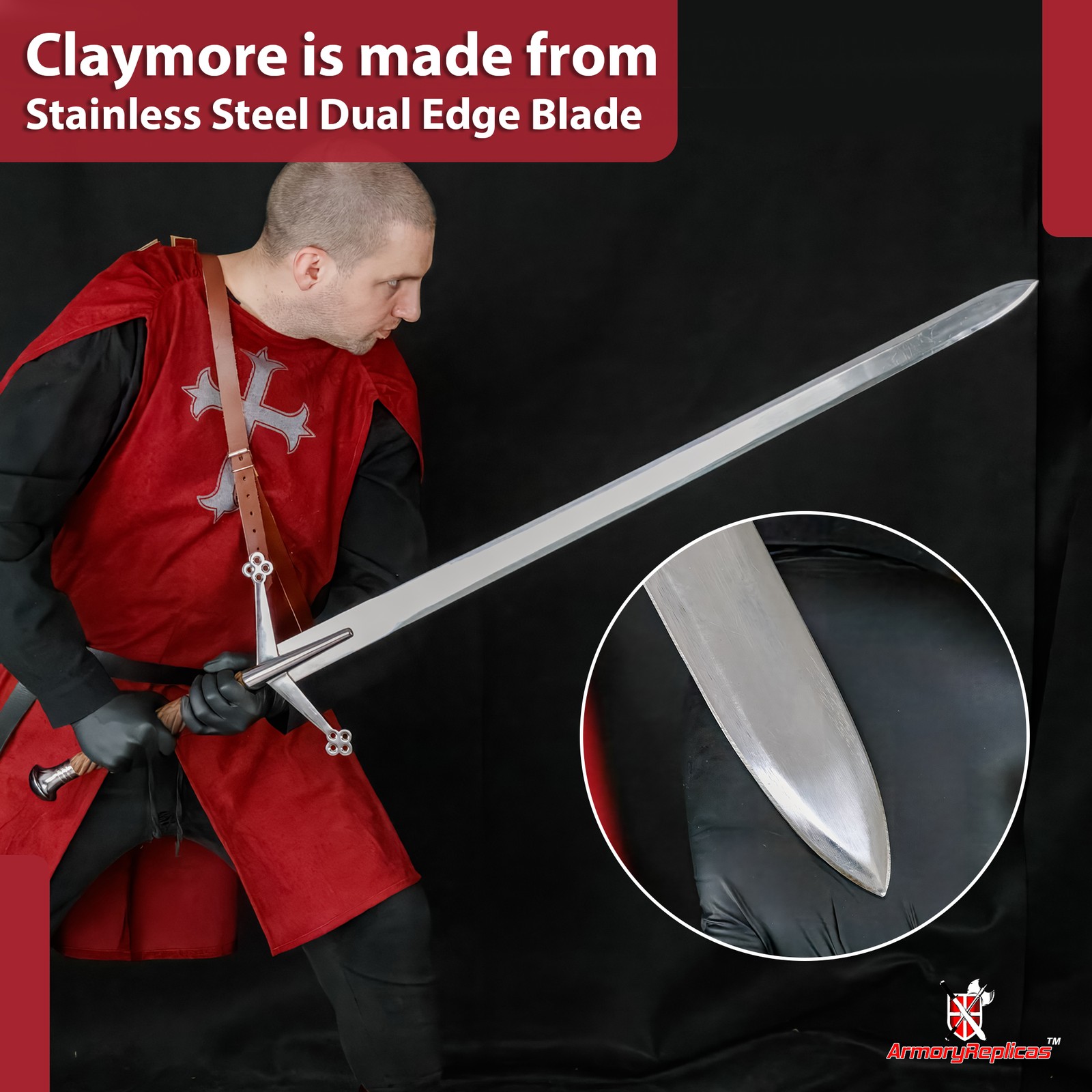 Clan Douglas Classic Scottish Claymore 50.75 Inch Longsword with Leather Sheath