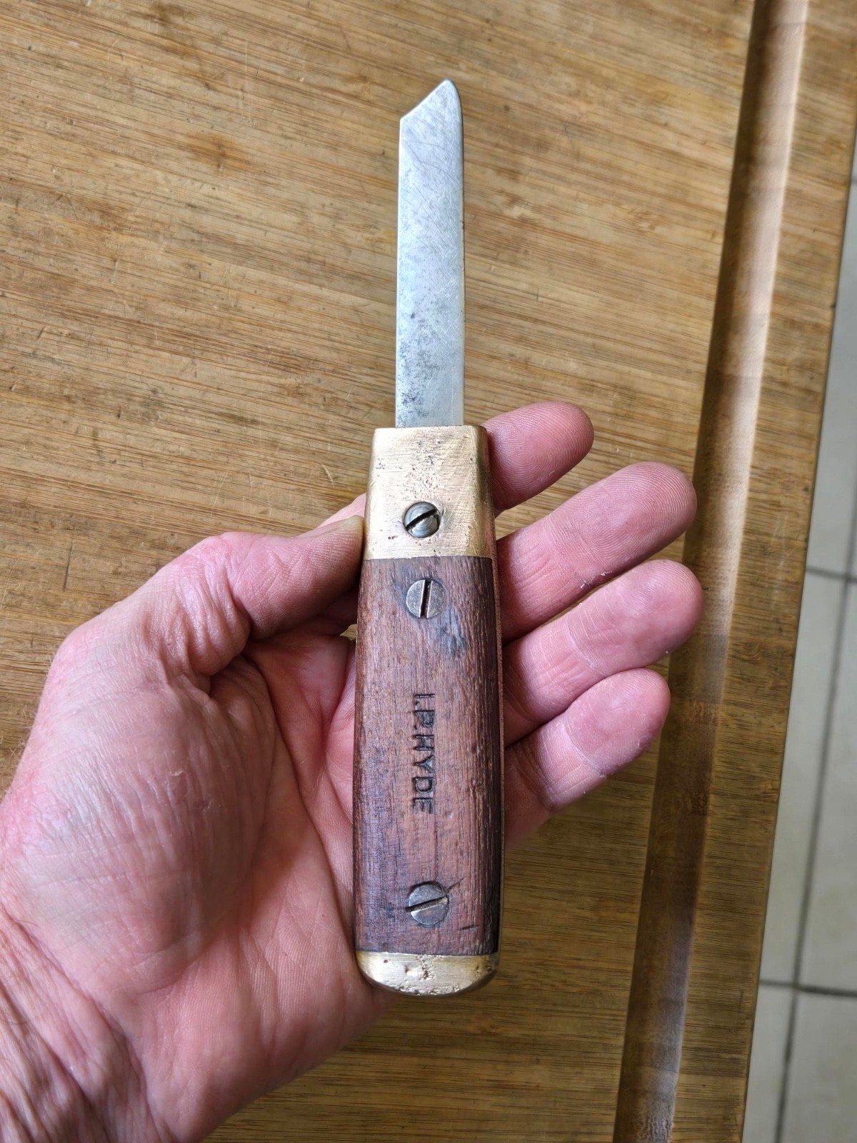 Antique I P HYDE Wood & Brass Mill Knife * Collectable Mill Knife*
