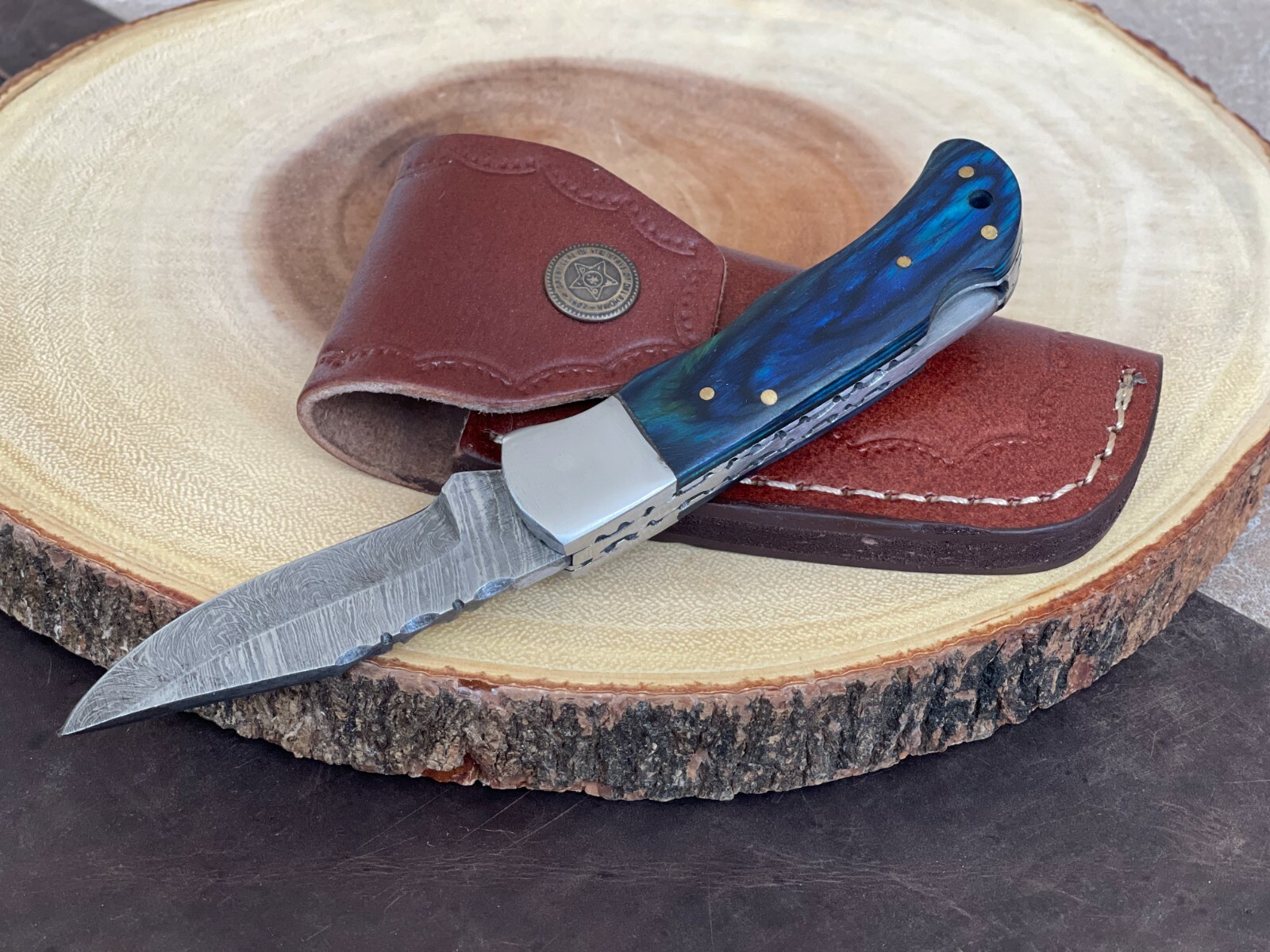 Handmade Damascus Folding Pocket Knife With Small Defects 6.5″ (See Description)