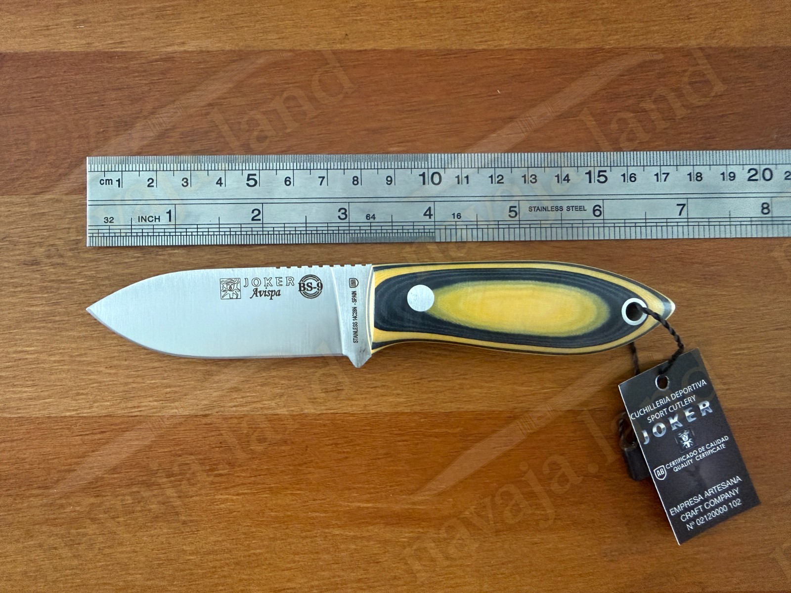 Joker Avispa Bushcraft Knife 3.15” Sandvik 14C28N Blade – Yellow & Black Micarta