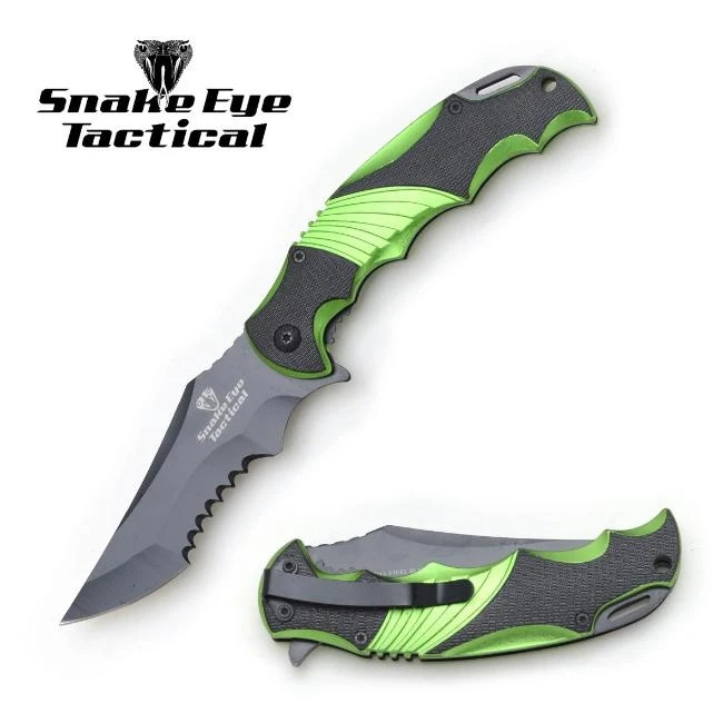 Snake Eye Tactical A/O Folding Knife Stainless Blade Alloy Handle SE943BGN