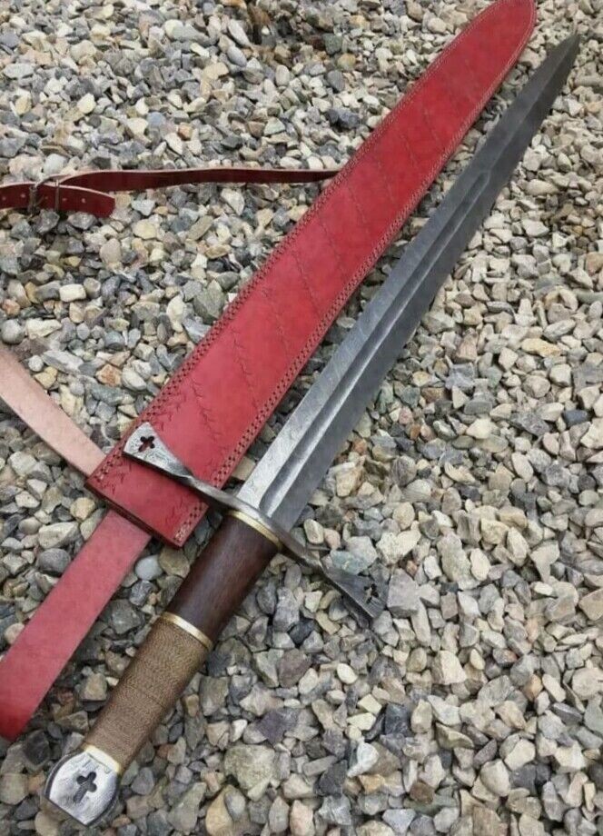 AWESOME SWORD CUSTOM HANDMADE 36 INCHES DAMASCUS STEEL HUNTING SWORD WITH SHEATH